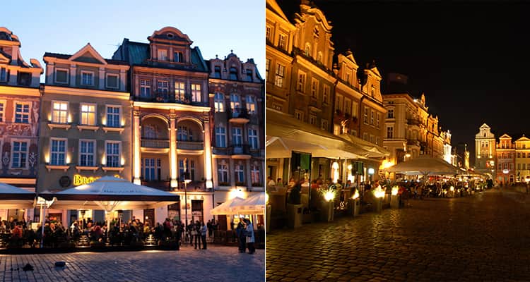 Busy bars in Poznan at night