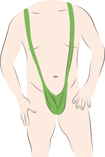 An illustrations of a male body wearing a green mankini