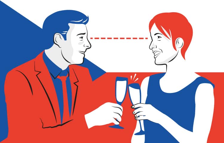 An illustration of a couple toasting with champagne glasses