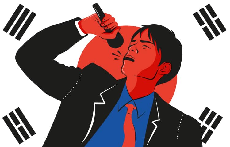 An illustration of a Korean man singing into a microphone