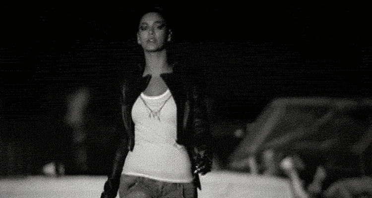 Beyonce walking on the set of a music video