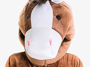 A close up image of the head of a horse onesie 