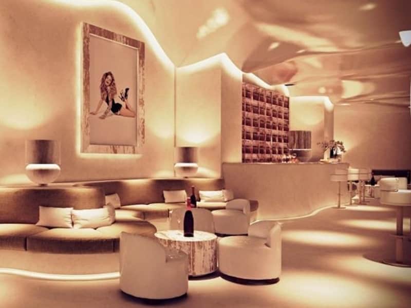 The luxurious and white interior of Pacha nightclub, Poznan