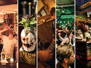 Five tiled images of some of the best bars in Shoreditch, London