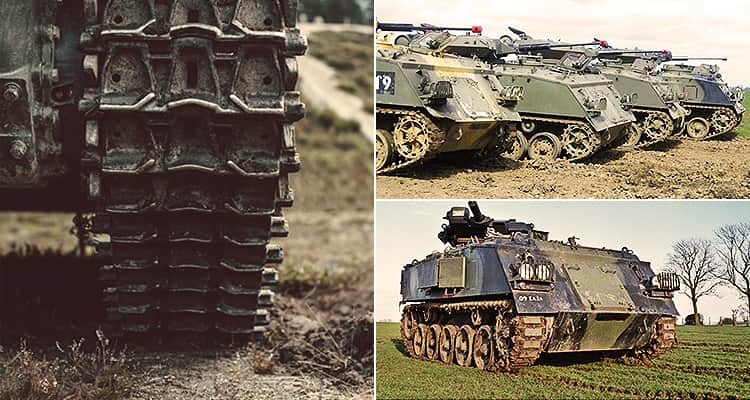 Three tiled images - including one of a tank tread and two of tanks