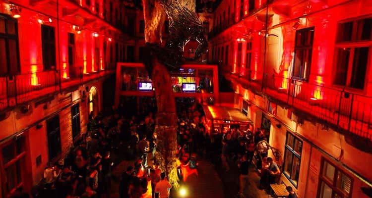 The tree and gorilla statue in Doboz club in Budapest