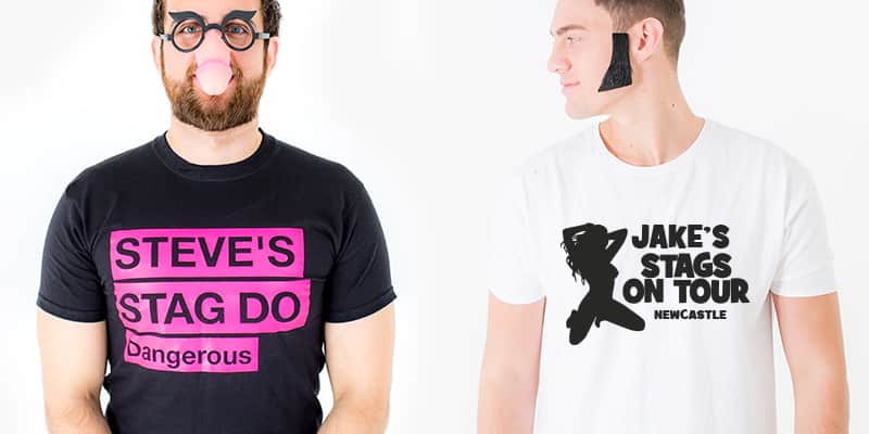 Close up of two male models wearing personalised T-Shirts