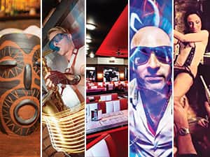 Five tiled images of bars in Prague - including Aloha Bar, Hangar Bar, James Dean, Karlovy Lazne and Zlaty Strom