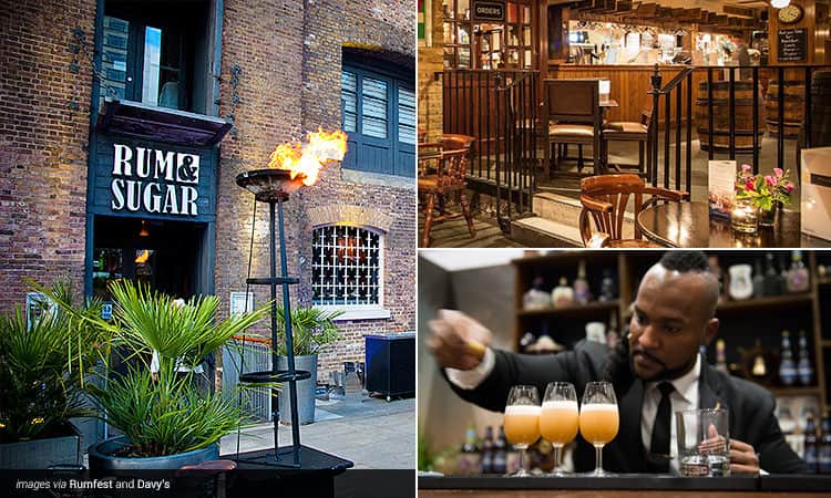Three tiled images - one of the exteriors of Rum and Sugar, and two of the interiors of Davy's bar