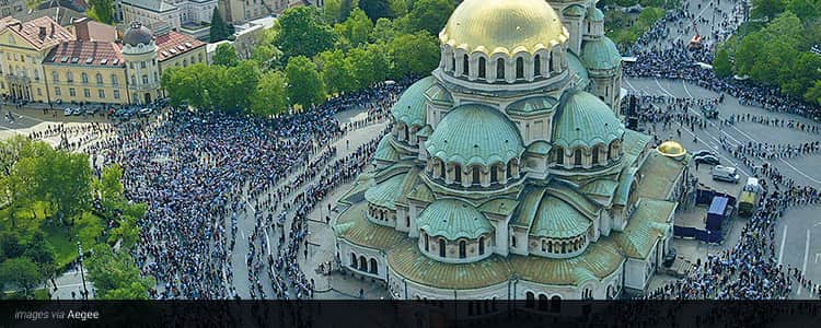 Alexander Nevsky Cathedral from a bird's eye view, surrounded by tourists