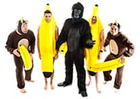 stag group dressed as one gorilla, two monkeys and two bananas