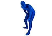 man in an electric blue morphsuit