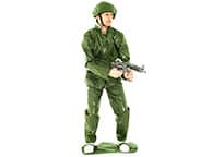 A man posing in a Toy Soldier costume with an inflatable gun