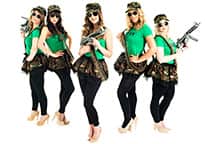 five women wearing hen party army costumes