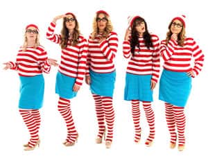 A group of hens dressed in where's Wally themed costumes.