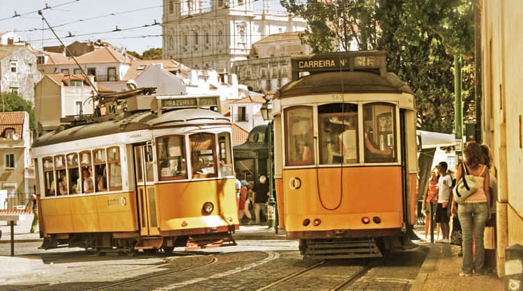 Yellow trams in Lisbon