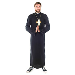 Frong Facing Priest Costume With Gold Cross Necklace