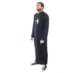 Side View Of Priest Costume With Gold Cross Necklace