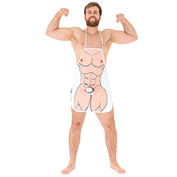 The model flexes his muscles