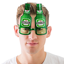 Beer bottle glasses worn by a model