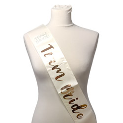 Rose Gold Team Bride Sash on mannequin