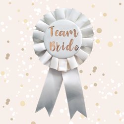 Cream & Gold Team Bride Rosette Badge with spotted background