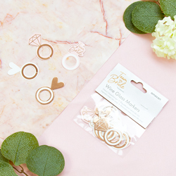 Team Bride Glass Marker x10 designs with example wine glass