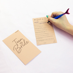 Team bride activity cards, rear view, with white background