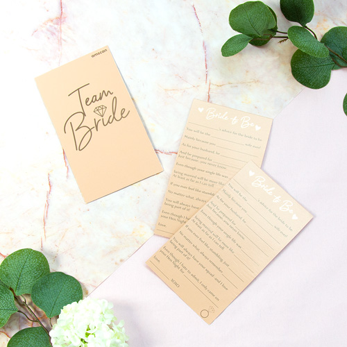 Team bride activity cards fill in the sentence text with white background