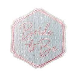 Team Bride Iron on patches with pink background on model