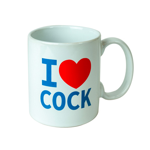 I Love Cock Mug against a white background