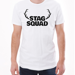 Stag Squad T-Shirt (Antlers Design) on model with white background