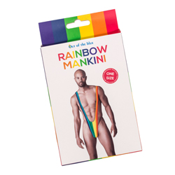 Rainbow Mankini packaging with white background