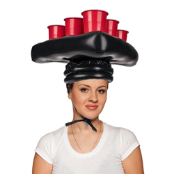 Beer Pong Inflatable Cap with model and white background