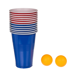 Beer Pong Inflatable Cap x12 cups and x2 pingpong balls and white background