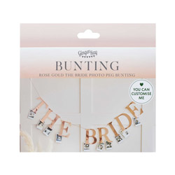 The Bride photo peg bunting packaging isolated on a white background.