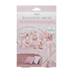 Rose gold palette hen do balloon arch packaging