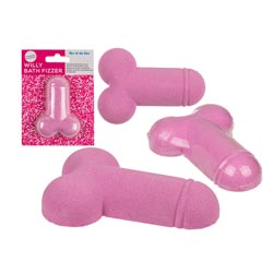 Willy bath bomb in its packaging with three of them out of their packaging next to it