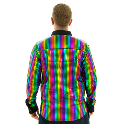 A model wearing Multicolour 70s Disco Shirt, facing away from the camera.
