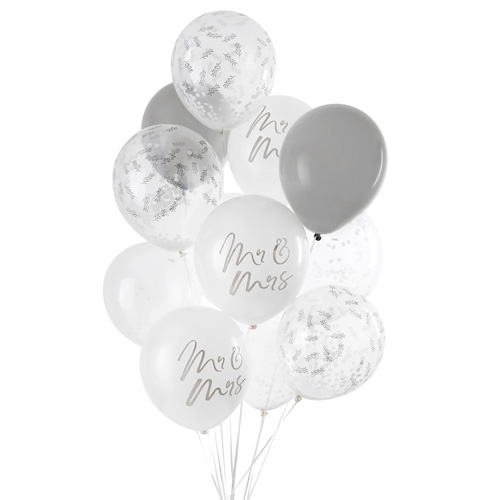 Mr & Mrs balloon bundle isolated on white background.
