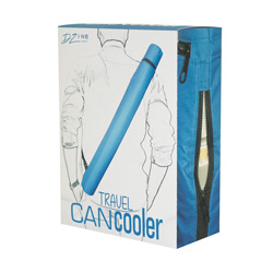 Travel Can Cooler packaging isolated on a white background.