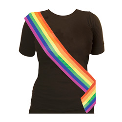 Pride Rainbow Sash on a black T-Shirt isolated on a white background.