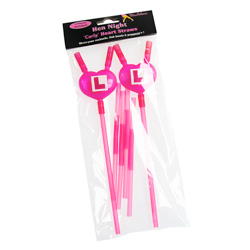 Curly heart straws in packaging isolated on a white background.