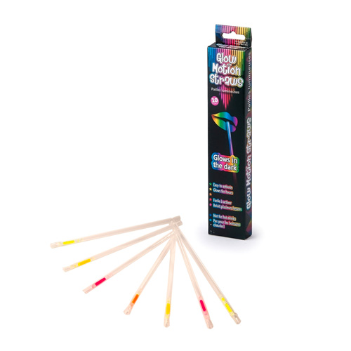 Glow Motion Straws packaged and fanned out on a white background