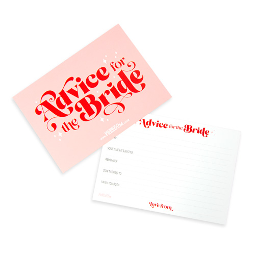 The front and back of Advice for the Bride game cards isolated on a white background.