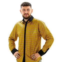 Man wearing Gold Stand Out Shirt with his hands on his hips