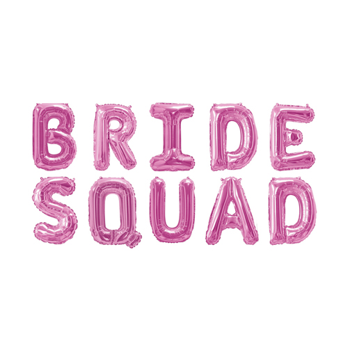 Pink Helium Bride Squad balloons on a white background