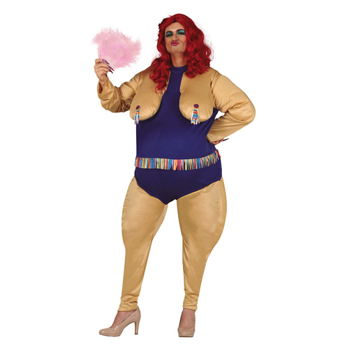 Man wearing Drag Queen costume on a white background