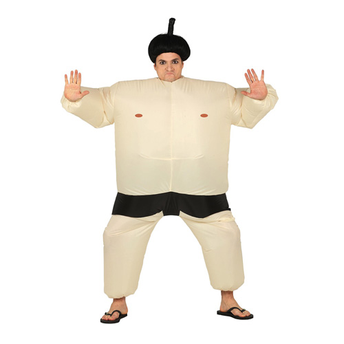 Man wearing Inflatable Sumo Costume on a white background