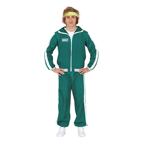 Man wearing green gamer tracksuit on a white background